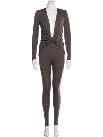 Pre-owned Saint Laurent Wool Plunge Neckline Jumpsuit In Brown