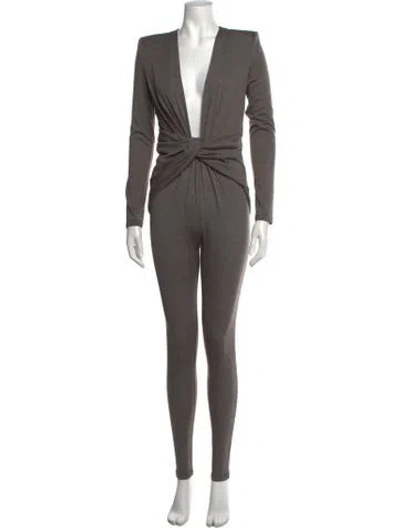 Pre-owned Saint Laurent Wool Plunge Neckline Jumpsuit W/ Tags In Brown