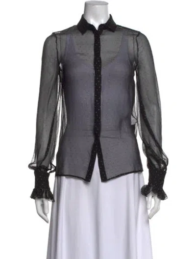 Pre-owned Saint Laurent Wool Polka Dot Print Blouse In Black/metallic
