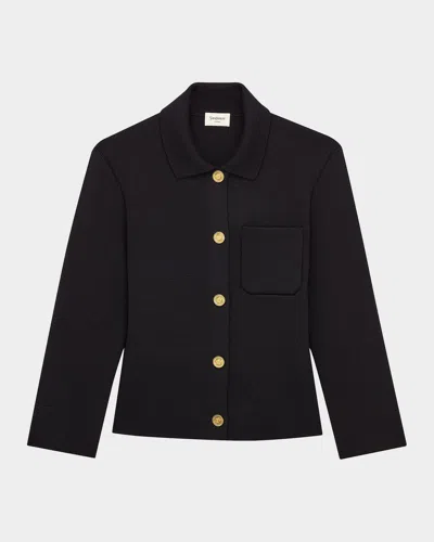 Saint Laurent Wool Polo Cardigan In Nero