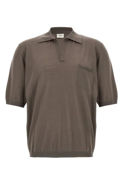 Saint Laurent Grey Short Sleeved Wool Polo In Brown