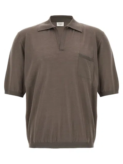 Saint Laurent Grey Short Sleeved Wool Polo In Brown