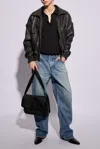 Saint Laurent Distressed Leather Bomber Jacket In Black