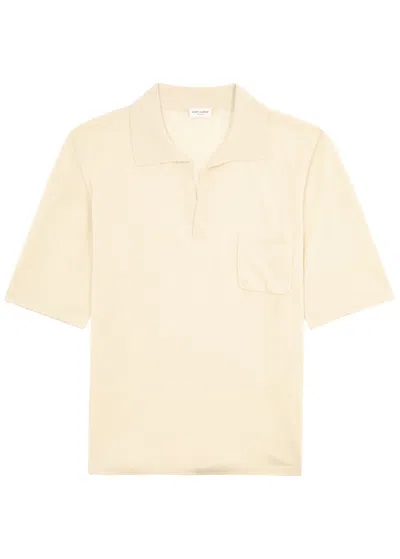 Saint Laurent Wool Polo Shirt In Ecru