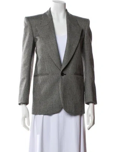 Pre-owned Saint Laurent Wool Printed Blazer In Gray