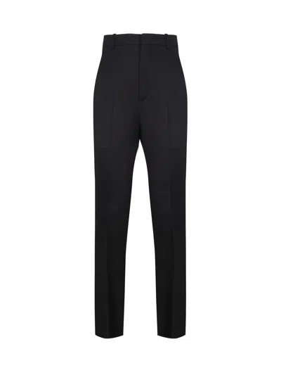 Saint Laurent Wool Satin Trousers In Black