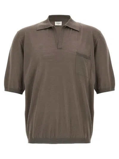 Saint Laurent Grey Short Sleeved Wool Polo In Brown