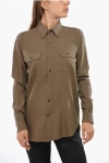 Saint Laurent Wool Shirt With Double Breast Pockets In Brown