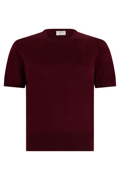 Saint Laurent Wool Short-sleeve T-shirt With Round Neck In Burgundy