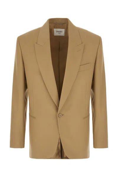 Saint Laurent Wool Single-breasted Jacket In Brown