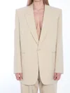 Saint Laurent White Single-breasted Jacket With Peak Revers In Wool Woman In Beige