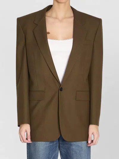 Saint Laurent Wool Single Breasted Jacket Loose Fit In Brown