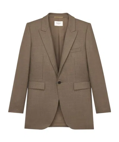 Saint Laurent Wool Single-breasted Suit Jacket In Brown