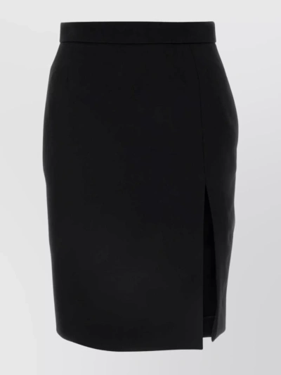 Saint Laurent Wool Skirt With Asymmetrical Hem And High Waist In Black