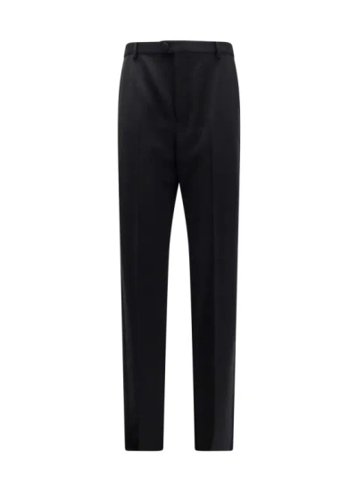 Saint Laurent Wool Smoking Trouser With Satin Profiles In Black