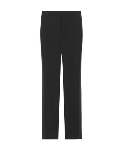 Saint Laurent Pressed-crease Pleated Straight-leg Trousers In Black