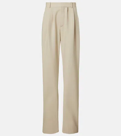 Saint Laurent Wool Straight Pants In Beige