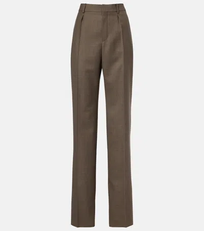 Saint Laurent Wool Straight Pants In Brown