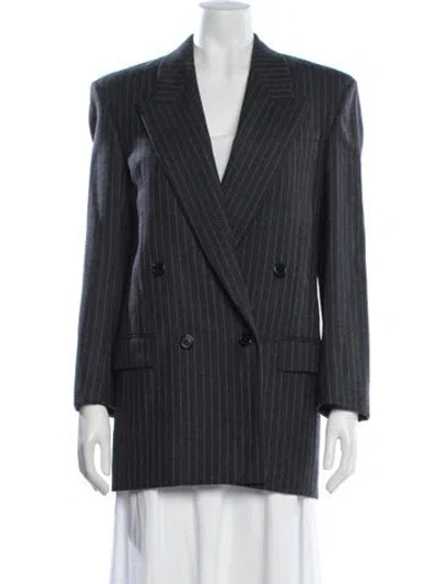 Pre-owned Saint Laurent Wool Striped Blazer In Black