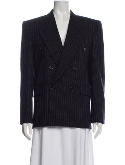 Pre-owned Saint Laurent Wool Striped Blazer In Blue