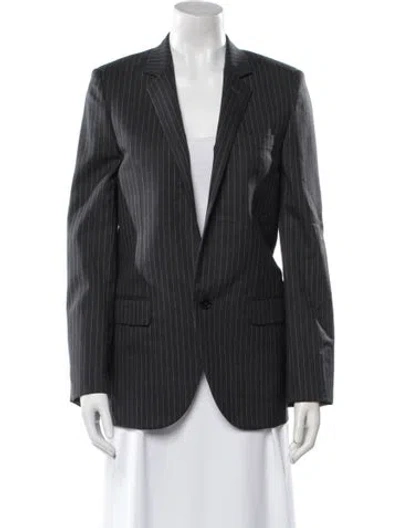 Pre-owned Saint Laurent Wool Striped Blazer In Gray