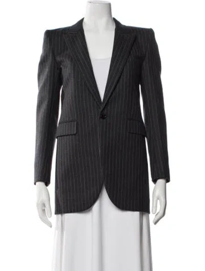 Pre-owned Saint Laurent Wool Striped Blazer In Gray