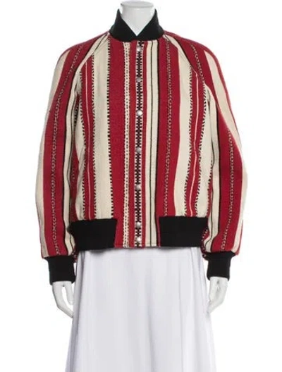 Pre-owned Saint Laurent Wool Striped Bomber Jacket In Red