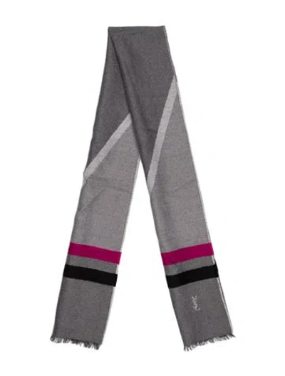 Pre-owned Saint Laurent Wool Striped Scarf In Gray