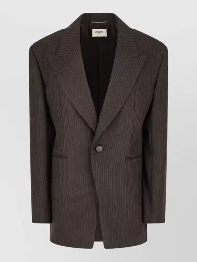 Saint Laurent Wool Suit Jacket In Brown