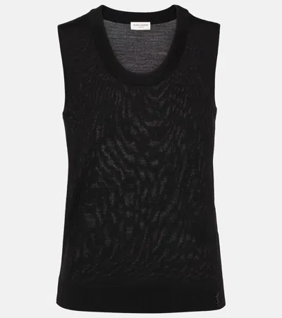 Saint Laurent Wool Sweater Vest In Black
