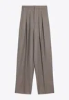 Saint Laurent Wide-leg Tailored Pants In Caviar Wool
