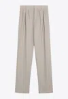 Saint Laurent Beige Pants With Belt Loops And Pences On The Front In Wool Woman In Beige