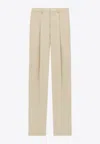 Saint Laurent Wool Tailored Pants With Pressed-crease In Yellow