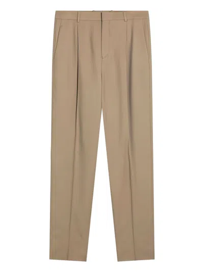 Saint Laurent High Waist Carrot Fit Wool Trousers In Brown
