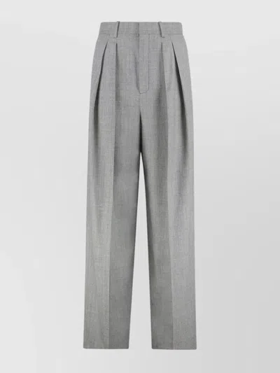 Saint Laurent Wool Trousers Wide-leg Pleated Design In Gray
