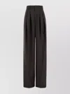 Saint Laurent Wool Trousers With High Waist And Wide Leg In Brown