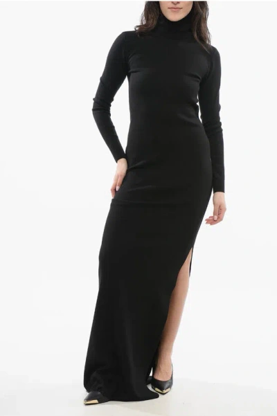 Saint Laurent Wool Turtleneck Dress In Black