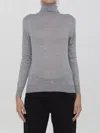 Saint Laurent Embroidered Wool Turtleneck Sweater In Grey