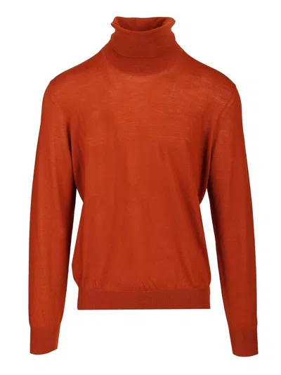 Saint Laurent Wool Turtleneck Knitwear Brown In Metallic