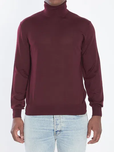 Saint Laurent Wool Turtleneck Sweater In Burgundy