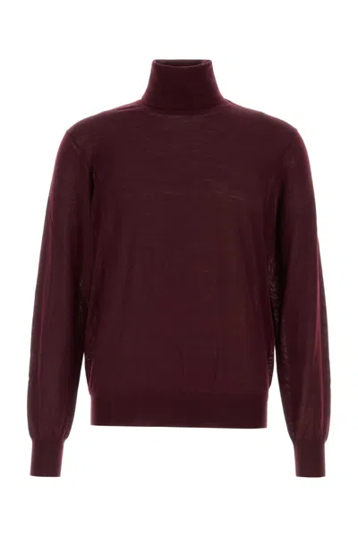 Saint Laurent Fine Wool Turtleneck Sweater In Burgundy