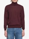 Saint Laurent Wool Turtleneck Sweater Long Sleeves In Burgundy