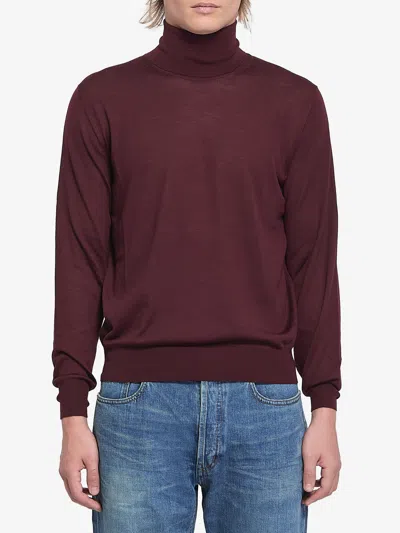 Saint Laurent Wool Turtleneck Sweater In Burgundy