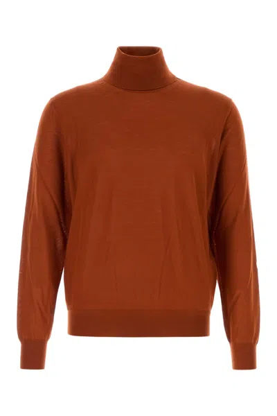 Saint Laurent Wool Turtleneck Sweater In Orange