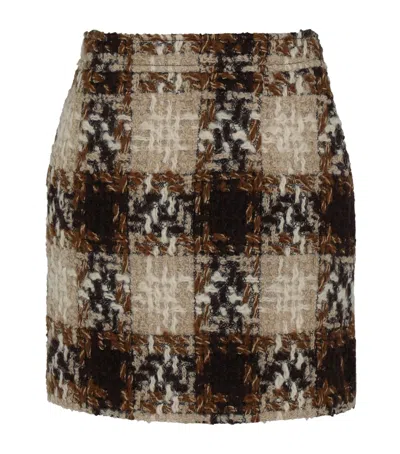 Saint Laurent Wool Tweed Check Mini Skirt In Grey