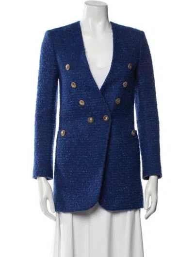 Pre-owned Saint Laurent Wool Tweed Pattern Blazer In Blue