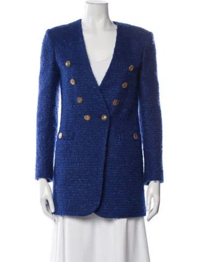 Pre-owned Saint Laurent Wool Tweed Pattern Blazer In Blue