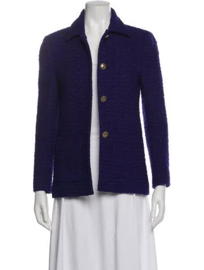 Pre-owned Saint Laurent Wool Tweed Pattern Blazer In Purple