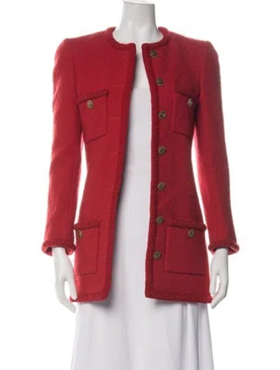Pre-owned Saint Laurent Wool Tweed Pattern Coat In Red