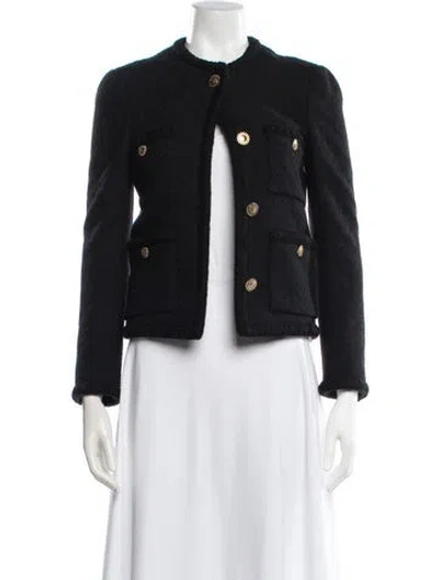 Pre-owned Saint Laurent Wool Tweed Pattern Jacket In Black
